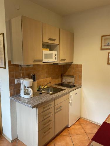 a small kitchen with a sink and a microwave at Appartment Martin in Westendorf