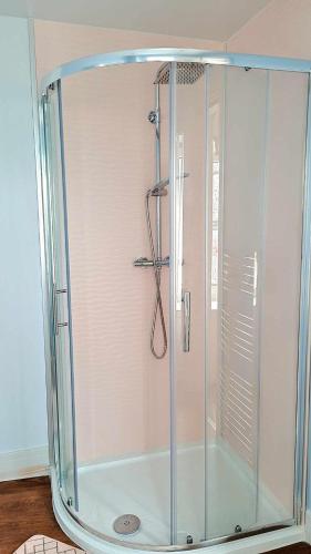 a shower with a glass enclosure in a bathroom at The Rest in Tarbert
