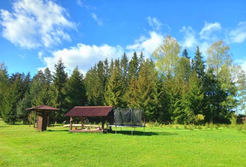 a gazebo with a tent in a field at Vastseliina Metskond Camping in Vahtseliina