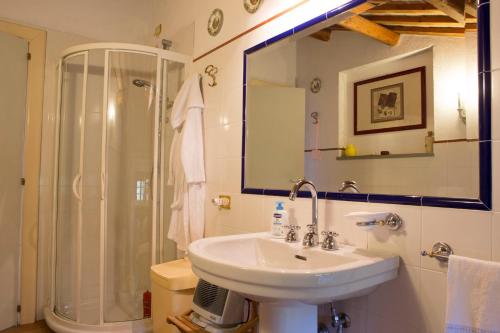 uma casa de banho com um lavatório e um chuveiro em Villa Anna - Homelike Villas em Montone