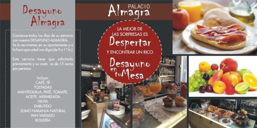 un collage de fotos de un restaurante con comida en Palacio Almagra, en Granada