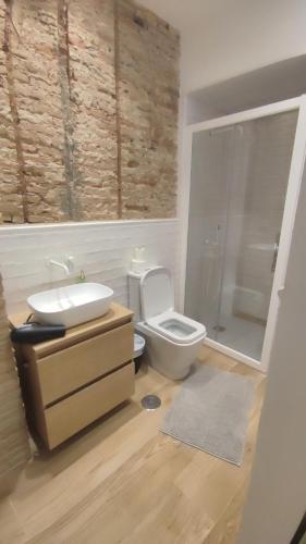 a bathroom with a toilet and a sink and a shower at Hermosos Apartamentos en pleno Centro in Granada