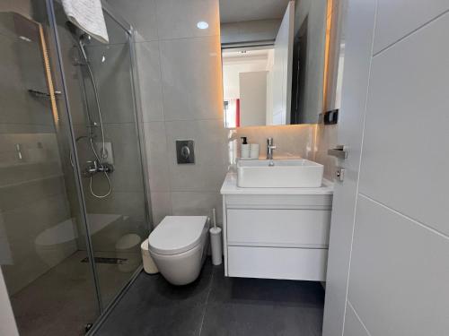 a bathroom with a toilet and a sink and a shower at Ulu Panorama Residence in Alanya