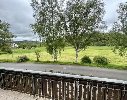 a view of a road from a balcony at Fuldawiesen in Schlitz