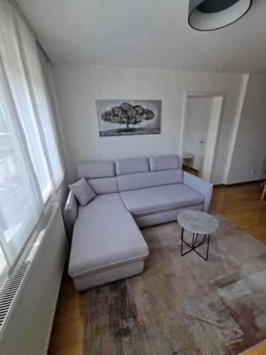 - un salon avec un canapé et une table dans l'établissement Apartman Malmar One, à Zagreb
