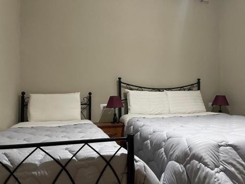 2 nebeneinander sitzende Betten in einem Schlafzimmer in der Unterkunft HOTEL VILA 15 - CENTER in Tirana