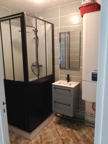 une salle de bain avec douche et lavabo dans l'établissement Stella le Touquet Berck T2, à Stella-Plage