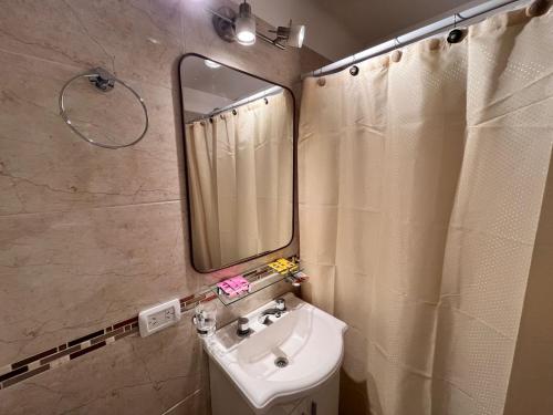 a bathroom with a sink and a mirror at Bahía Golondrina in Ushuaia