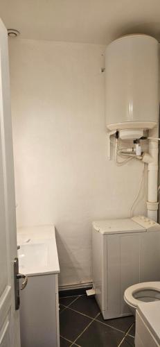 een witte badkamer met een toilet en een wastafel bij Studio entre mer et garrigues in Portel-des-Corbières