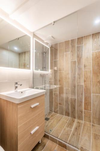 une salle de bain avec un lavabo et une douche dans l'établissement Studio Aixois Mezzanine, à Aix-en-Provence