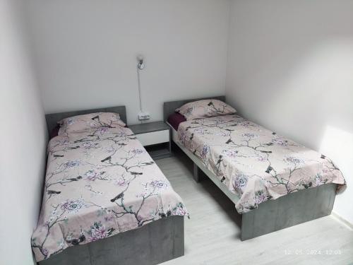 twee bedden in een kamer met witte muren bij Apartment Murva in Premantura