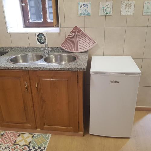 a kitchen with a sink and a trash can at José Domingos in Belmonte
