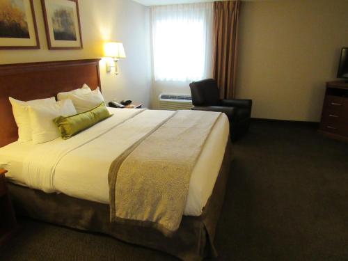 a hotel room with a large bed and a chair at Candlewood Suites Murfreesboro by IHG in Murfreesboro