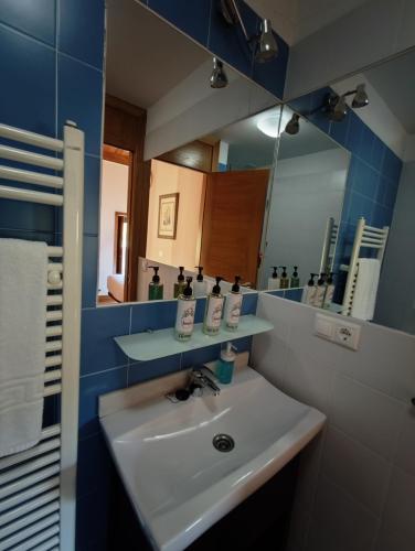 a bathroom with a sink and a mirror at A Ribeira do Tambre in Troitosende