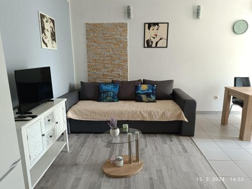 een woonkamer met een bank en een tv bij Leonica in Omiš