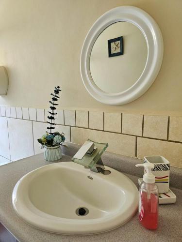 a bathroom sink with a mirror on a counter at Encanto Natural in Sambo Creek
