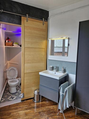 une salle de bain avec un lavabo et des toilettes dans l'établissement A 18 min de Notre Dame au cœur de Paris en RER C, à Ivry-sur-Seine