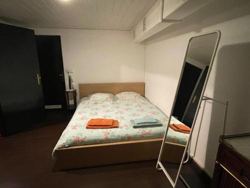 Un pat sau paturi într-o cameră la La maison du lac