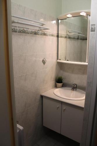 une salle de bain avec un lavabo et un miroir dans l'établissement Résidence Les Issarts - Appartement 4 couchages au pied des pistes MAE-8114, à Saint-Étienne-en-Dévoluy
