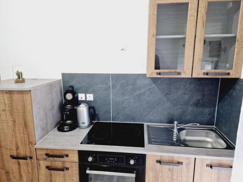 a kitchen with a stove and a sink at AU BON PLAN in Maubeuge