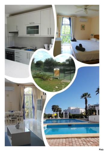 a collage of photos of a house and a pool at Cantinho Azul - Tavira Garden T1 by the pool in Tavira