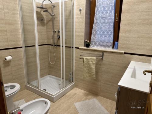 a bathroom with a shower and a sink at casa Il Tiglio in Cretone