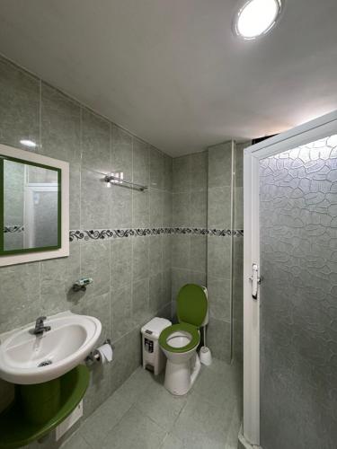 baño con aseo verde y lavamanos en POSADA NATIVA MISS ETHEL, en San Andrés