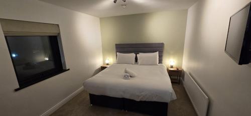 - une chambre avec un lit, deux lampes et une fenêtre dans l'établissement Escape Ordinary in Belfast, à Belfast