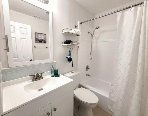 a bathroom with a sink and a toilet and a shower at Sparkling Oasis near Downtown ST Pete/Beach in St Petersburg