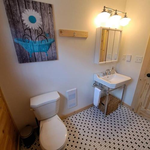 a bathroom with a toilet and a sink at Retreat Lodge - Lochaber Lake Lodges in Antigonish
