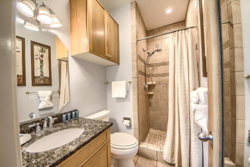 a bathroom with a toilet sink and a shower at IC 209 Comal Escape in New Braunfels