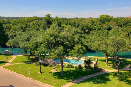 an aerial view of a park with a lake at Riverpalooza RRC A305 in New Braunfels