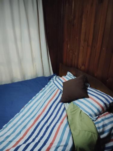 1 cama con ordenador portátil encima en Pensión San Andrés, en Concepción