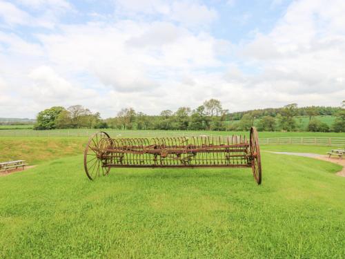 a bench sitting in the grass in a field at Otters Holt in Darlington