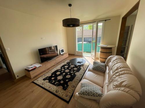 un salon avec un canapé et une télévision dans l'établissement Appartement T3 Equipé de 75 m2 en Centre Ville, à Aurillac