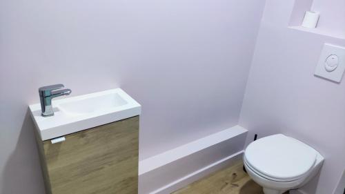 une salle de bain avec toilettes et lavabo dans l'établissement T4 Rénové sur Balcons, Proche Mourillon - TOULON, à Toulon