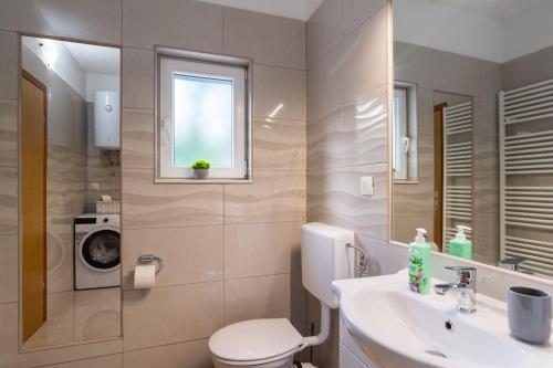 a bathroom with a toilet and a sink and a window at Three-Bedroom Holiday Home in Dabar in Dabar