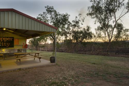 a picnic shelter with a picnic table in a field at Discovery Parks - Mt Isa in Mount Isa