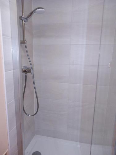 a bathroom with a shower with a glass door at ULVF Les Essertets in Praz-sur-Arly