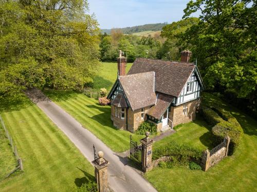 an aerial view of a house with a road at Estate Lodge Sleeps 5 on The Jurassic Coast Devon in Sidbury