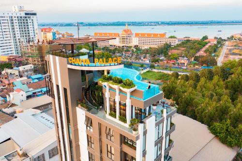 an aerial view of the china palace hotel with a swimming pool at Chaiya Palace Hotel in Phnom Penh