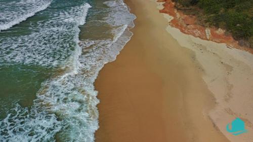 - une vue aérienne sur une plage avec l'océan dans l'établissement Catho Cottage, à Catherine Hill Bay