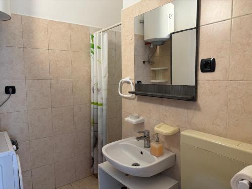 ein Bad mit einem Waschbecken und einem Spiegel in der Unterkunft Apartment Sea Shell in Medulin