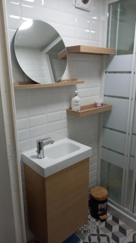 a bathroom with a sink and a mirror at Appartement individuel en maison in Beaumont-sur-Oise