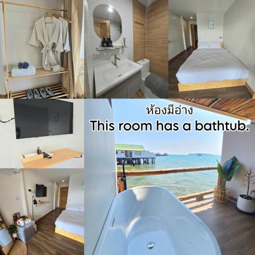 a collage of photos of a room with a bathtub at De' Ocean land เดอโอเชี่ยนแลนด์ เกาะล้าน in Ko Larn