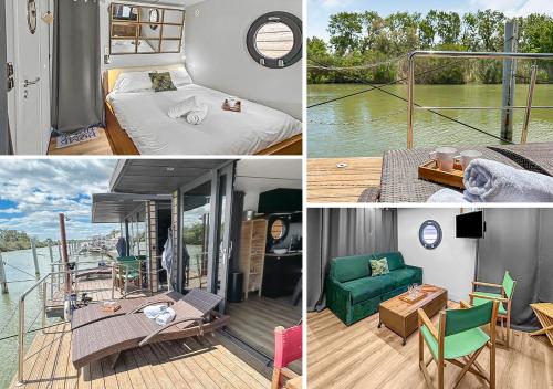 un collage de photos d'une maison sur un bateau dans l'établissement Séjour Unique sur un Bateau 