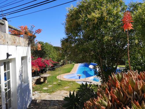 a view of a swimming pool in a yard at Casa de Pedra e Cal in Vale da Rosa