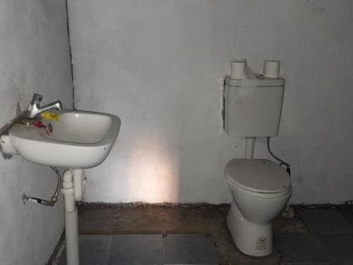 łazienka z toaletą i umywalką w obiekcie Yasur View Bungalow and Tree House w mieście White Sands
