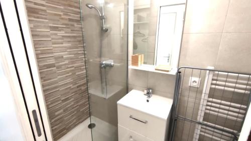 une salle de bain avec une douche, des toilettes et un lavabo dans l'établissement Dana centre mer 25, à Nice