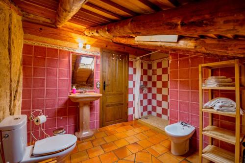 a bathroom with a toilet and a sink at Los Lebreles Namaste I y II, desconecta en las Hoces del Duratón in Hinojosas del Cerro
